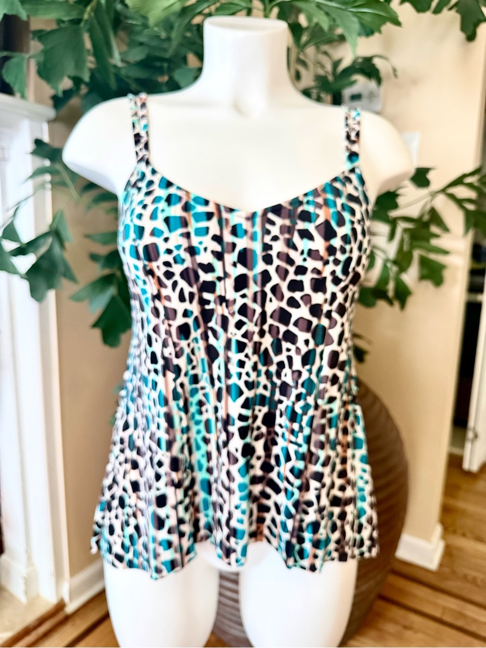 Swim Solutions Animal-Print One-Piece Swimdress NWT’s was $72.